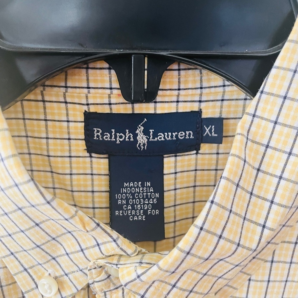 Ralph Lauren boys short sleeve cotton plaid button shirt XL yellow blue Easter - Picture 4 of 8